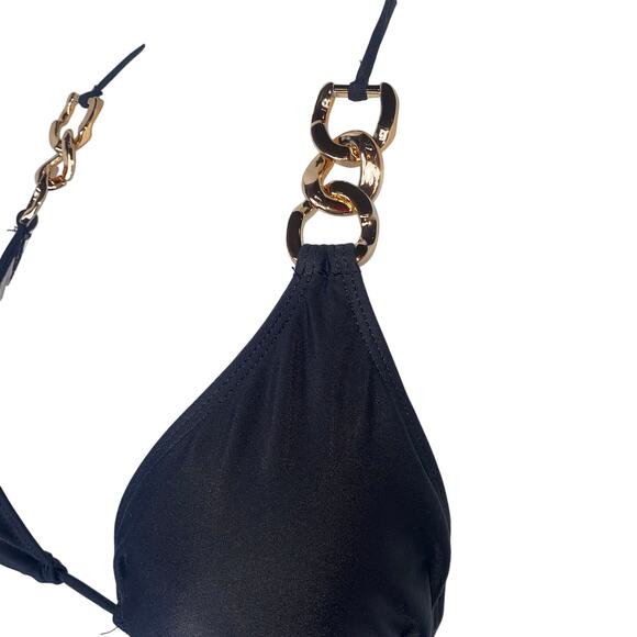 New Medium Black Gold Chain Cuban Link Bikini Set Triangle Halter Hipster‎ - Picture 2 of 4